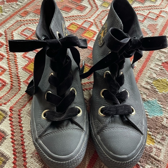 Leather converse high tops black and gold w8 - Picture 3 of 10